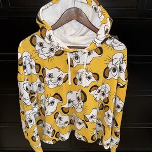 Disney Lion King Simba All Over Print Yellow Lightweight Crop Hoodie Jacket 2X